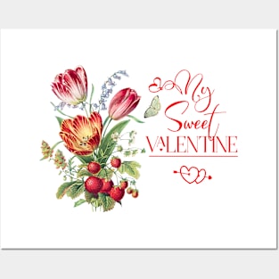 Sweet Floral Valentine with Strawberries Posters and Art